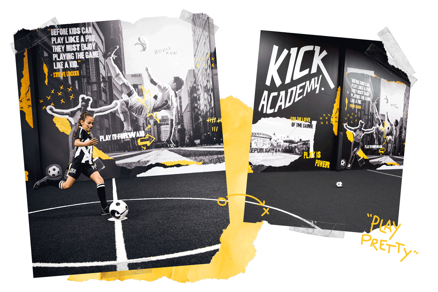 A+collage+including+a+GIF+of+a+girl+in+soccer+uniform+kicking+a+soccer+ball+and+an+image+of+a+soccer+ball+on+an+indoor+soccer+pitch